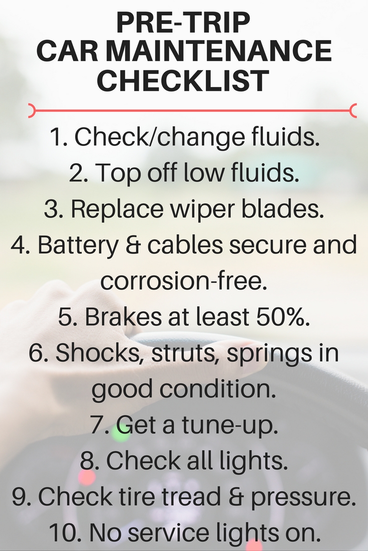 Car maintenance checklist before your next road trip.