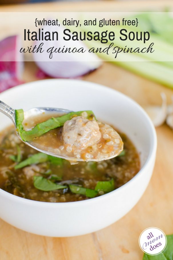 Italian Sausage Soup with Quinoa and Spinach allmomdoes
